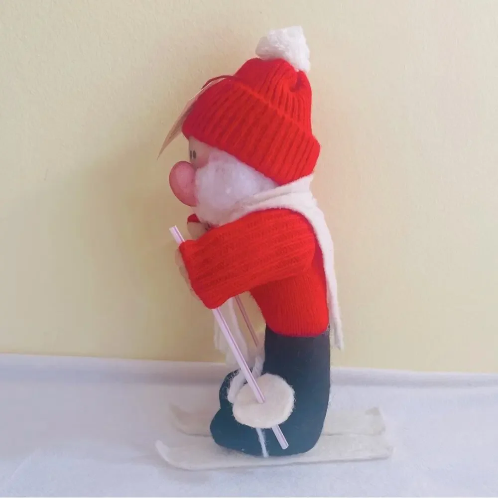Vtg 1980 JoAnn Crafts Handmade Gnome Christmas Santa Skiing Christmas Ornament